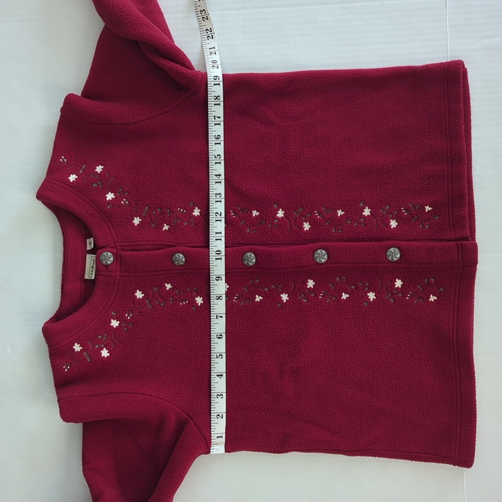 L.L. Bean Fleece Floral Button Up Embroidered Cardigan Sweater XS Regular Red - Picture 13 of 16